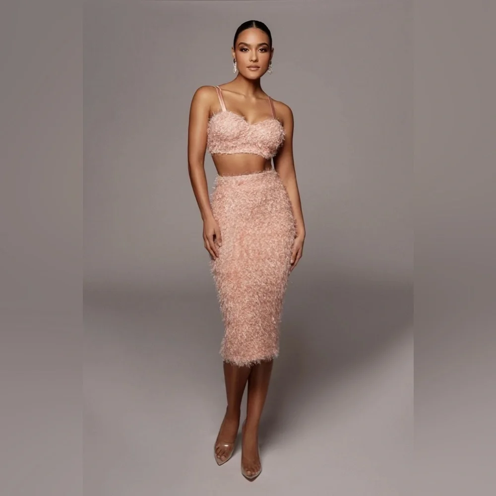 JLUXLABEL Pink Adelita Shaggy Midi Skirt Small